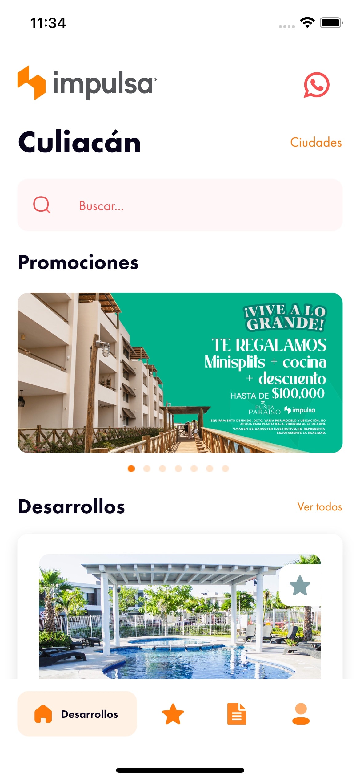 Pantalla de Impulsa Inmuebles